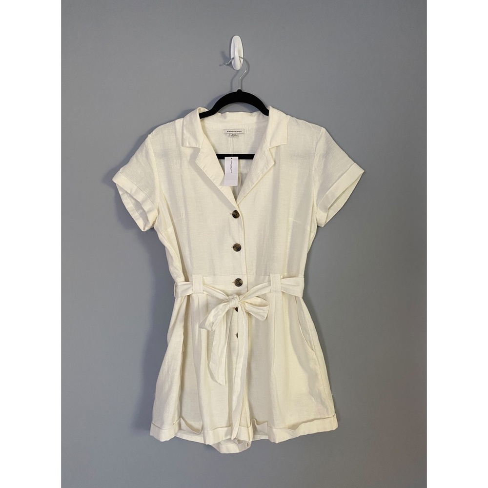 AE | white button front workwear romper